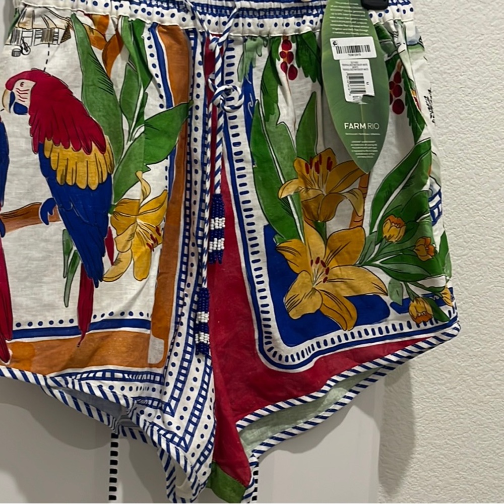 FARM Rio High Waist Red and Blue Tropical Shorts